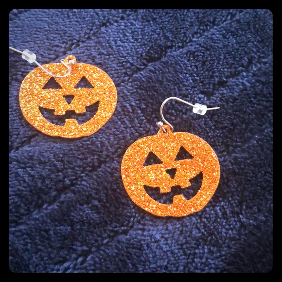 Jewelry - 🍎5/$25 🎃 Orange Glitter Pumpkin Earrings Fall